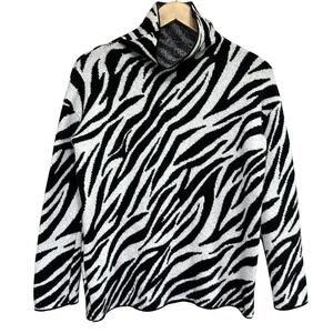 Pure Collection Zebra Print Mock Neck Sweater Womens 6 Wool Alpaca Modern Cozy